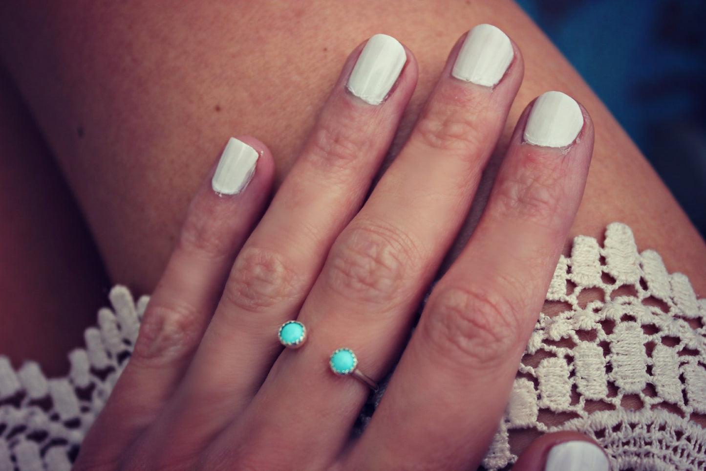 Turquoise Dual Open Ring | Sterling Silver Stacking Midi Ring