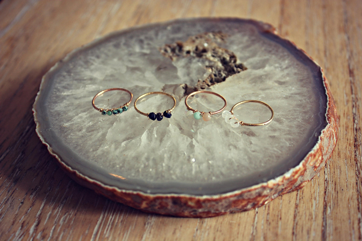 Gold turquoise stacking ring, 14k gold filled ring, December birthstone ring