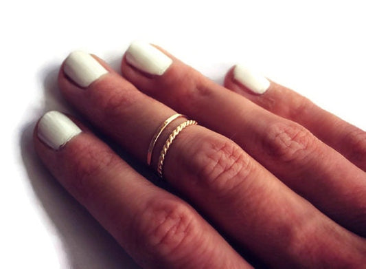 14k gold filled stacking ring set, twist and hammered rings, midi rings