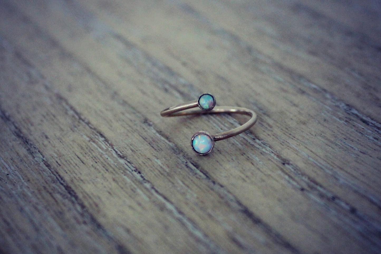 Opal stacking ring, 14k gold filled double opal ring, open opal ring