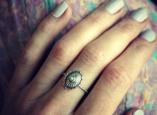 Sterling silver concho ring, opal ring, stacking ring, rope ring, midi ring, stackable ring