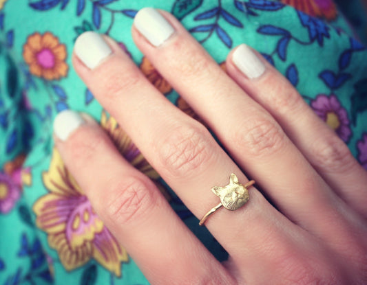 Gold stacking ring, Kitty ring, 14k gold fill stacking ring, cat ring, kitty cat ring