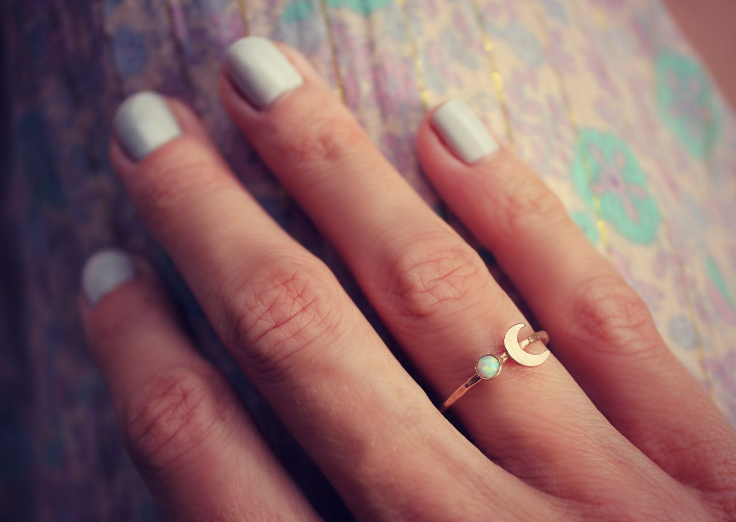 Gold ring ∙ Opal and moon statement ring ∙ Skinny gold moon ring ∙ Gold opal ring ∙ 14k gold filled ring