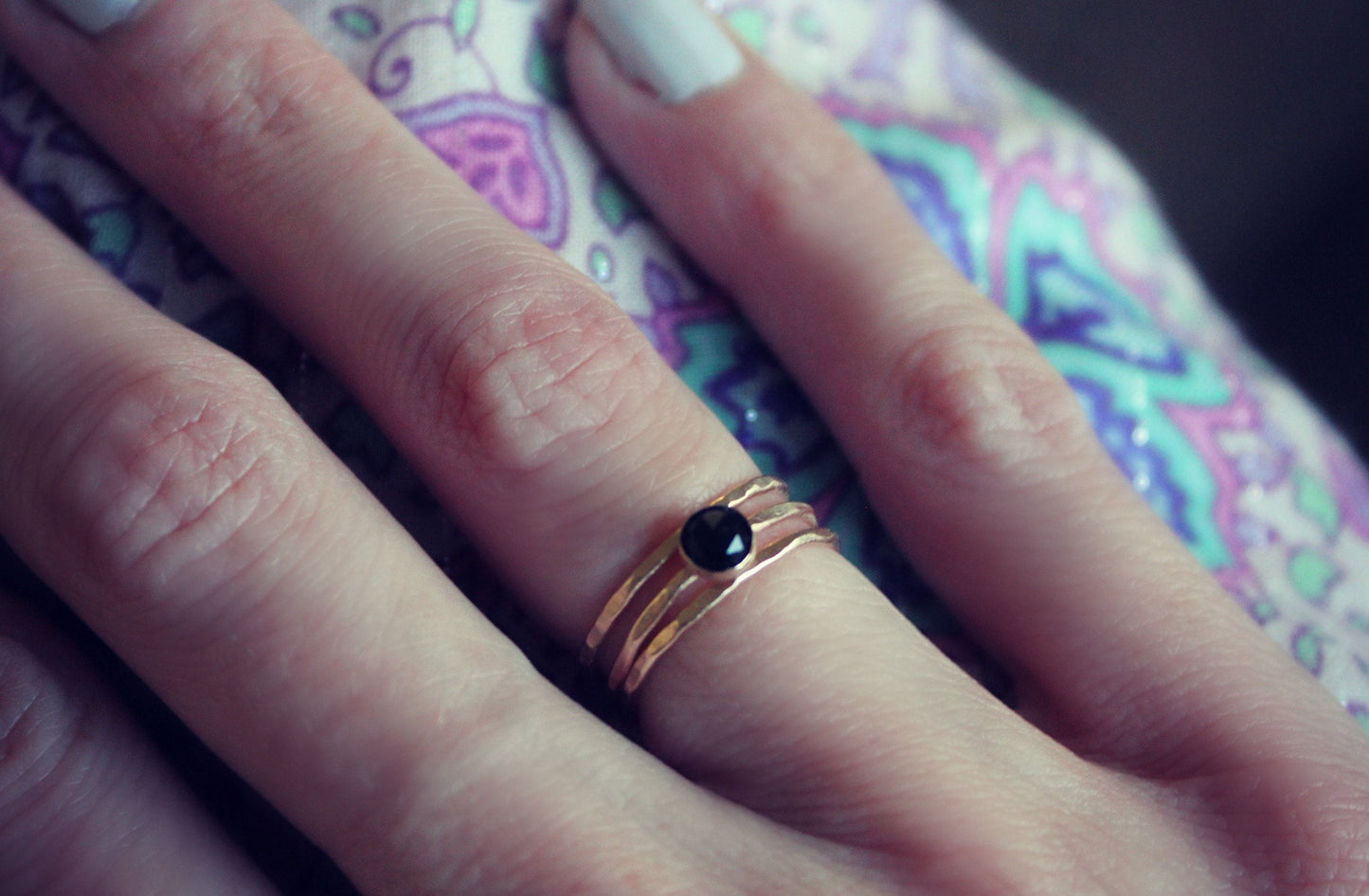 Onyx ring set, Gold Onyx stacking ring set - set of three rings, Onyx rings, 14k gold filled rings, rings for women