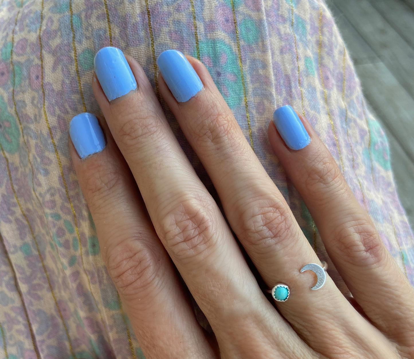 Sterling silver and Turquoise moon stacking ring - December birthstone ring - skinny silver moon ring, .925 sterling silver ring