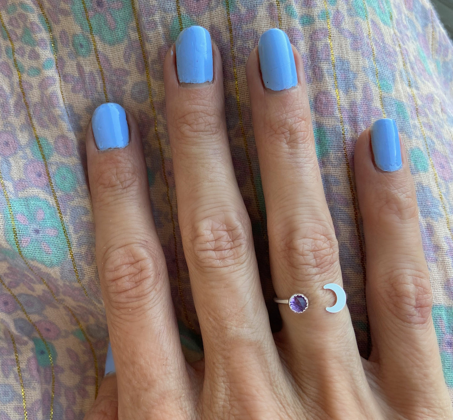 Sterling silver Amethyst moon stacking ring - birthstone ring - skinny silver moon ring,.925 sterling silver ring