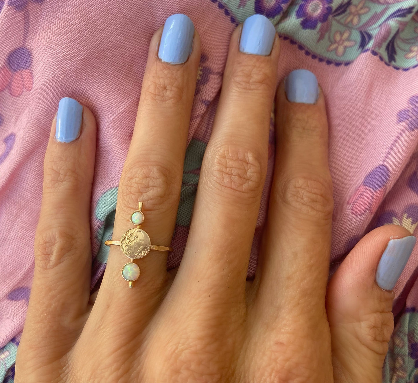 Statement ring, Opal ring, moon ring, 14k gold filled moon ring - cosmic moon ring, talisman ring featuring two opals