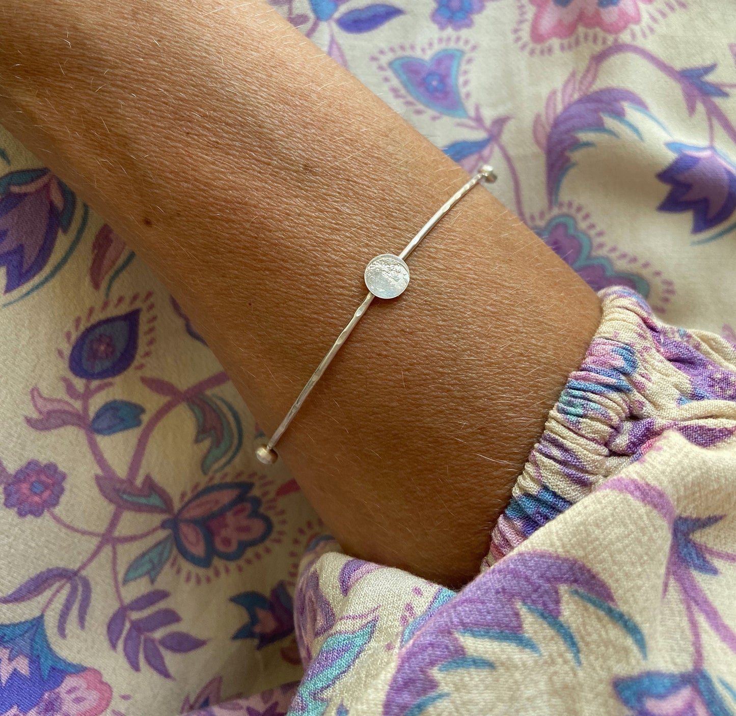 Moon and Opal bracelet, silver bracelet, sterling silver bangle bracelet, boho silver bracelet, for her