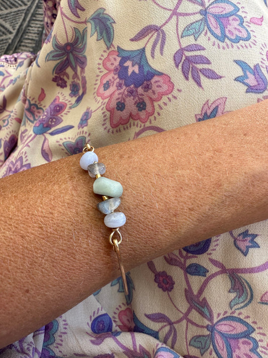 14k Gold filled bracelet, Gold filled hammered bangle, gold gemstone bracelet