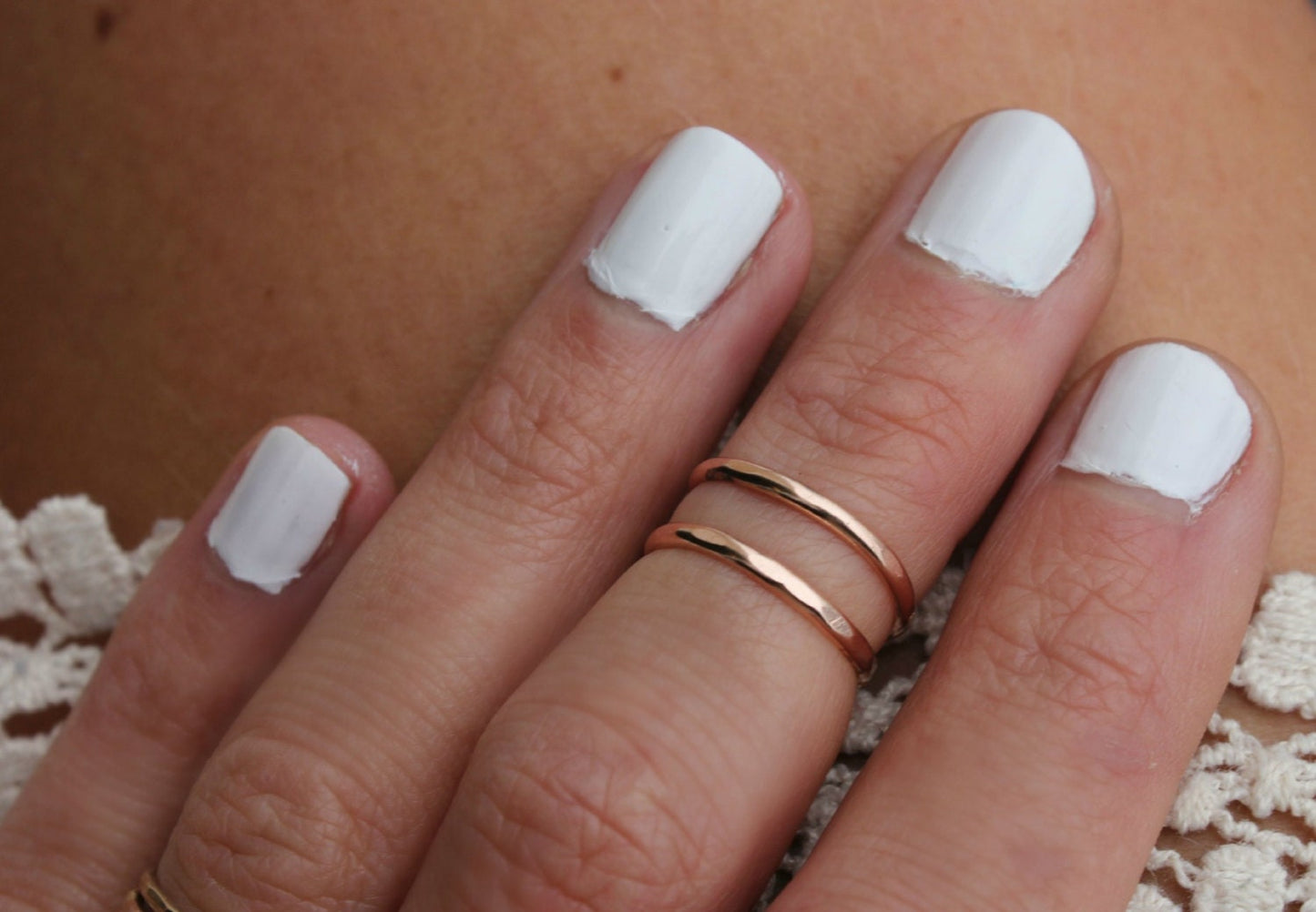 Rose Gold knuckle rings, rose gold rings, chevron stacking rings - midi rings, hammered, textured knuckle rings, Gold rings