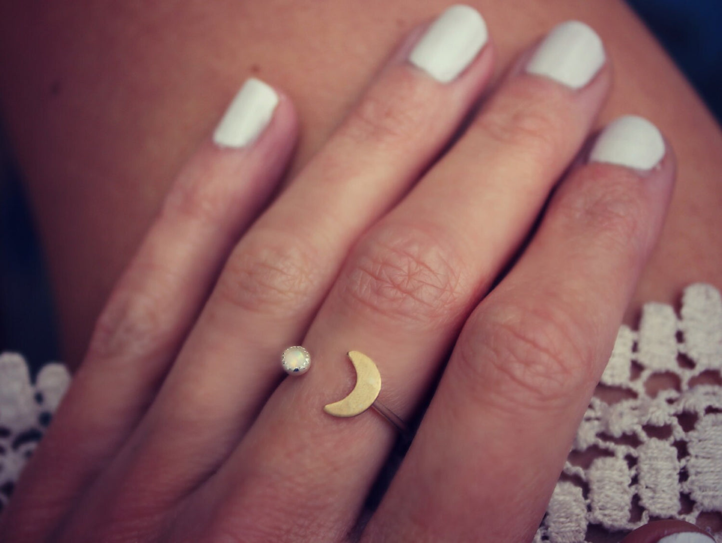 Opal ring, moon ring, Sterling silver ring, stacking ring, midi ring, stackable ring