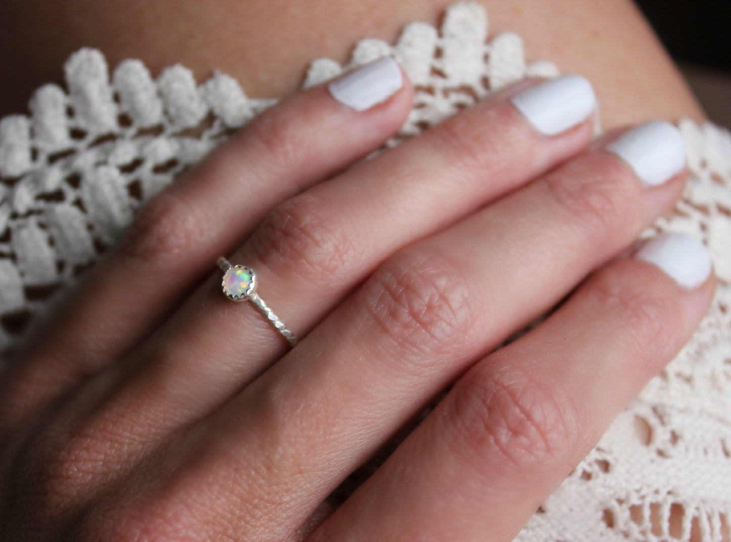 Opal ring, silver rings, Sterling silver ring, stacking ring, rope ring, midi ring, stackable ring