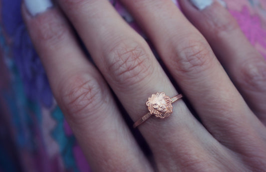 Rose gold stacking ring, Lion ring, 14k rose gold fill stacking ring, rustic hammered band