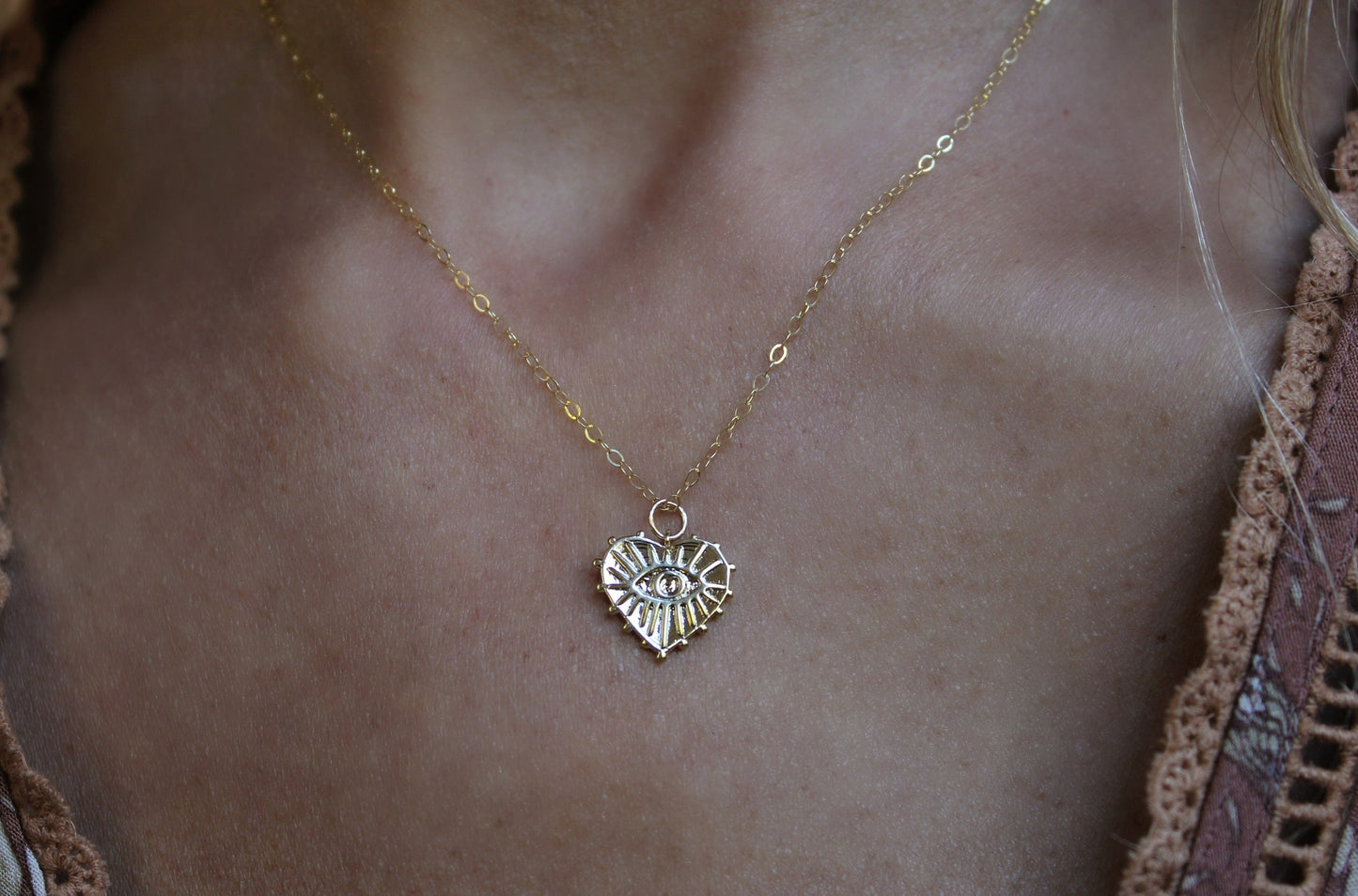 Gold heart Evil eye necklace