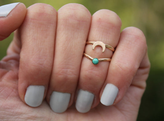Gold filled moon and gemstone midi ring set