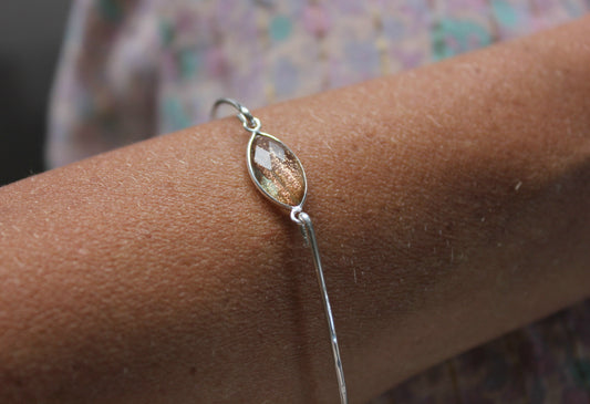 Sterling silver bracelet with copper flecks, silver bangle, copper infused gemstone and sterling silver