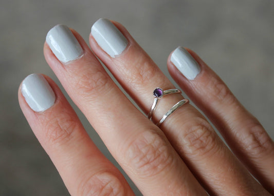 Sterling silver Amethyst knuckle ring set, February birthstone, midi rings, mid finger ring, knuckle ring set, silver rings