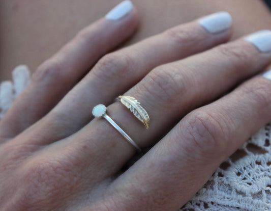 Opal feather wrap ring