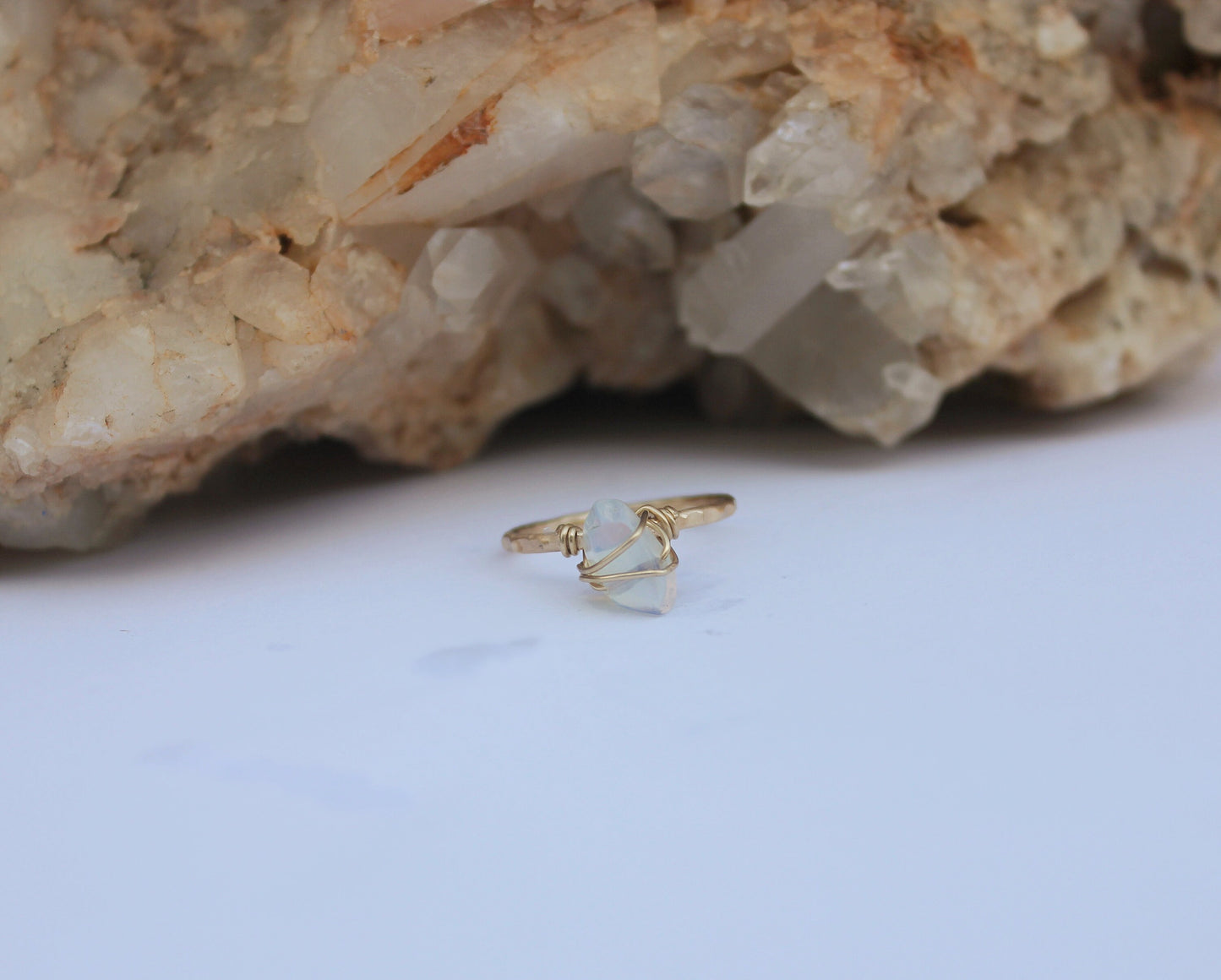 Opalite crystal ring, 14k gold filled stacking ring, opalite gemstone ring