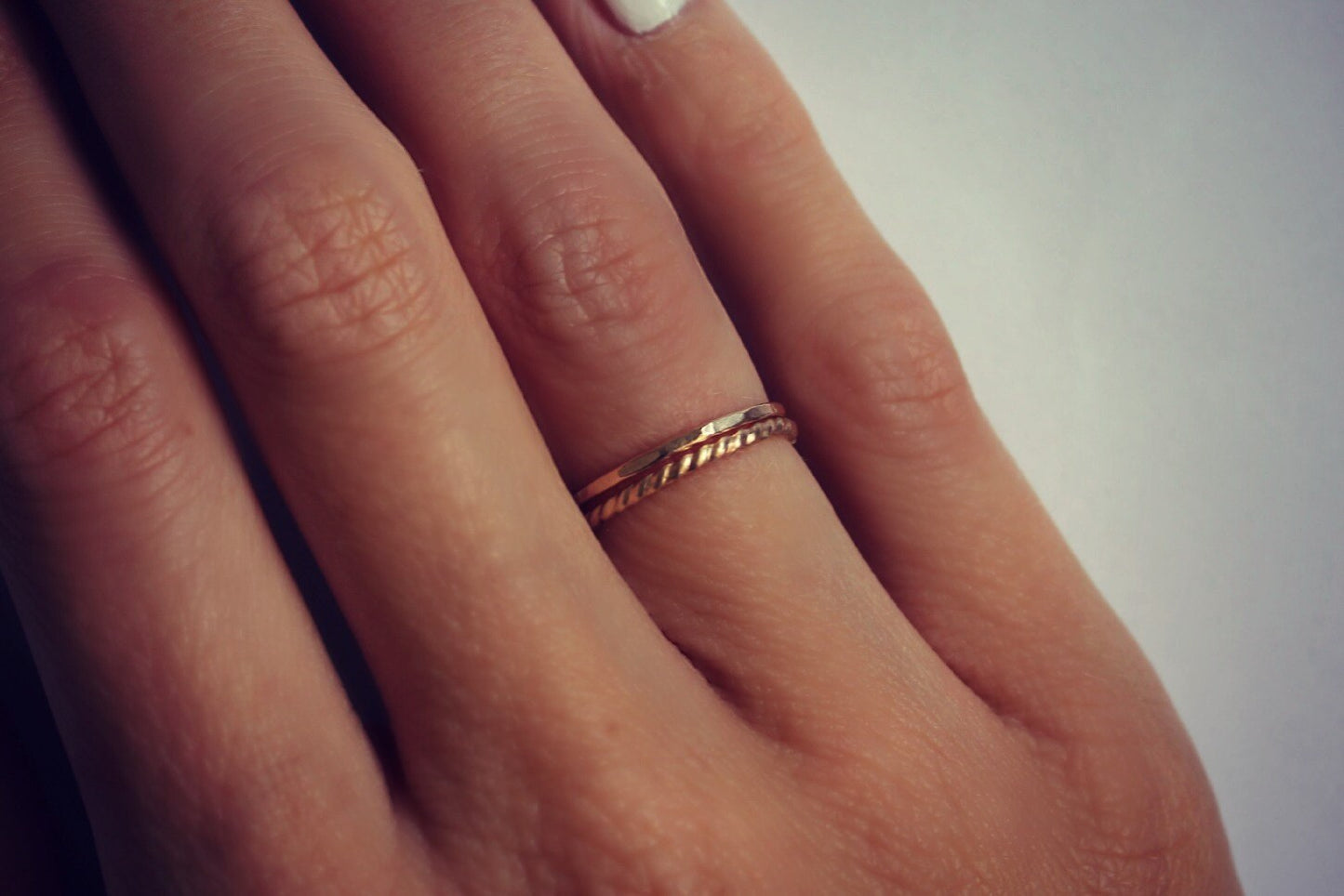 14k gold filled stacking ring set, twist and hammered rings, midi rings