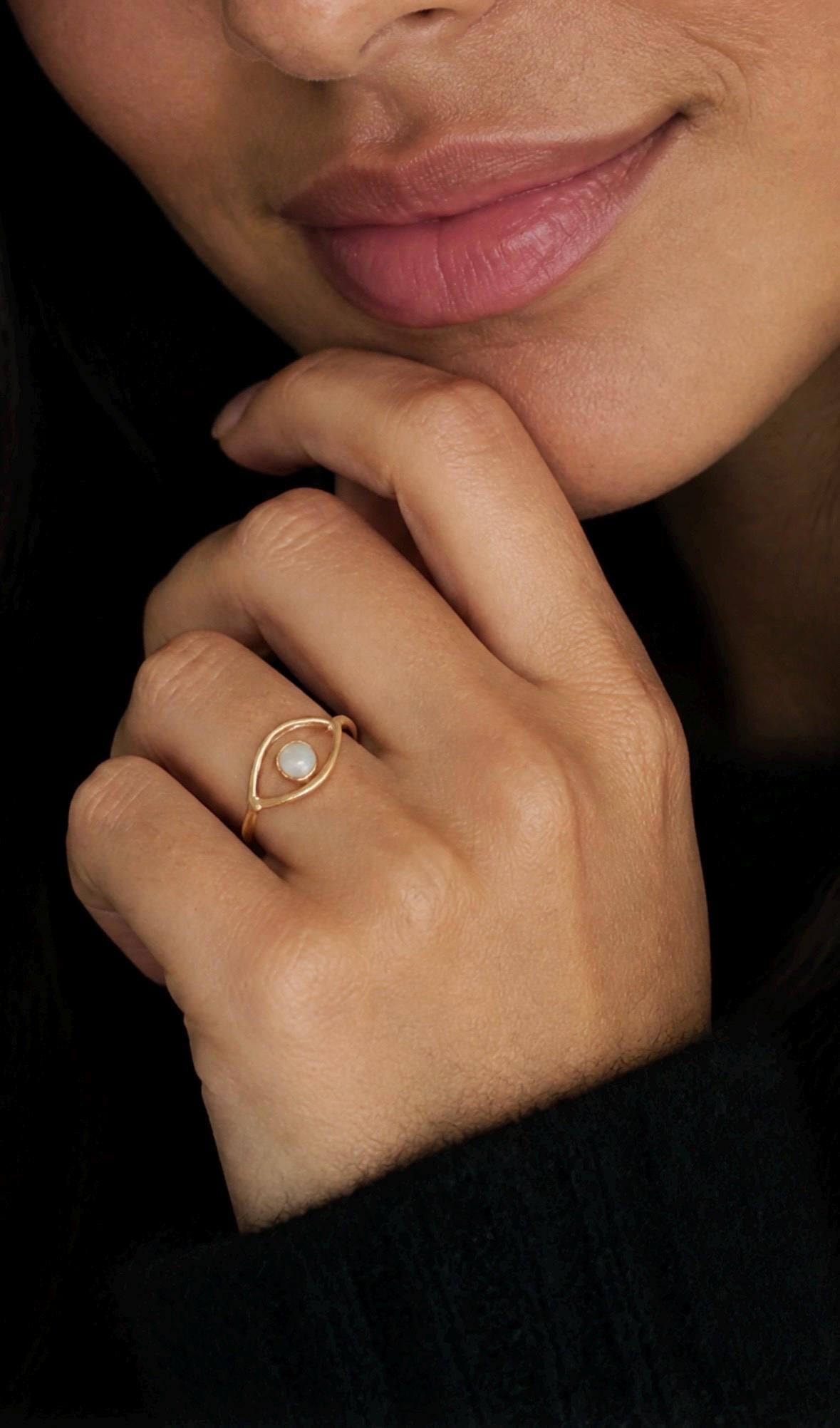 Gold and opal evil eye ring, 14k gold filled ring, good luck protective amulet