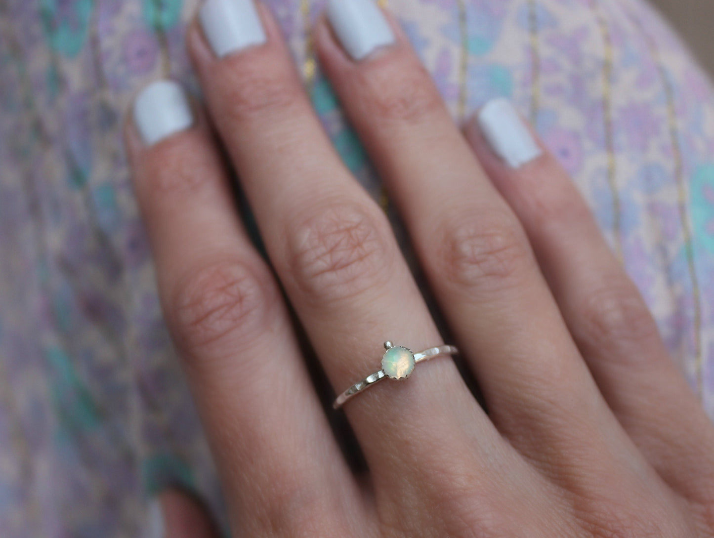 Sterling Silver Opal Stacking Ring | Genuine Ethiopian Welo Opal | Midi Ring