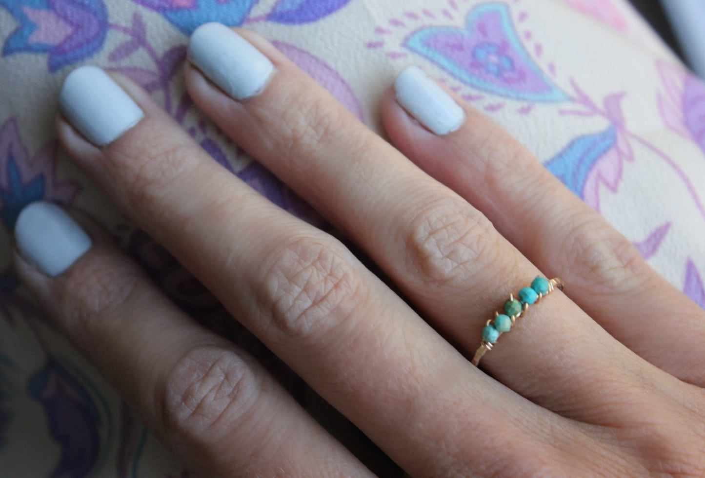 Gold turquoise stacking ring, 14k gold filled ring, December birthstone ring