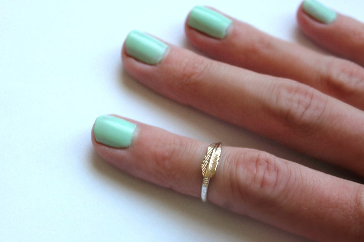 Sterling Silver Feather Ring | Brass Feather Midi Ring | Knuckle Stacking Ring