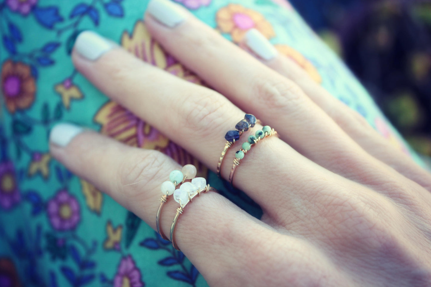 Gold turquoise stacking ring, 14k gold filled ring, December birthstone ring