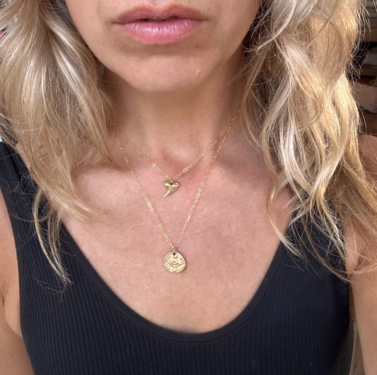 Gold Evil Eye Necklace, Gold filled Chain with ancient bronze cast pendant