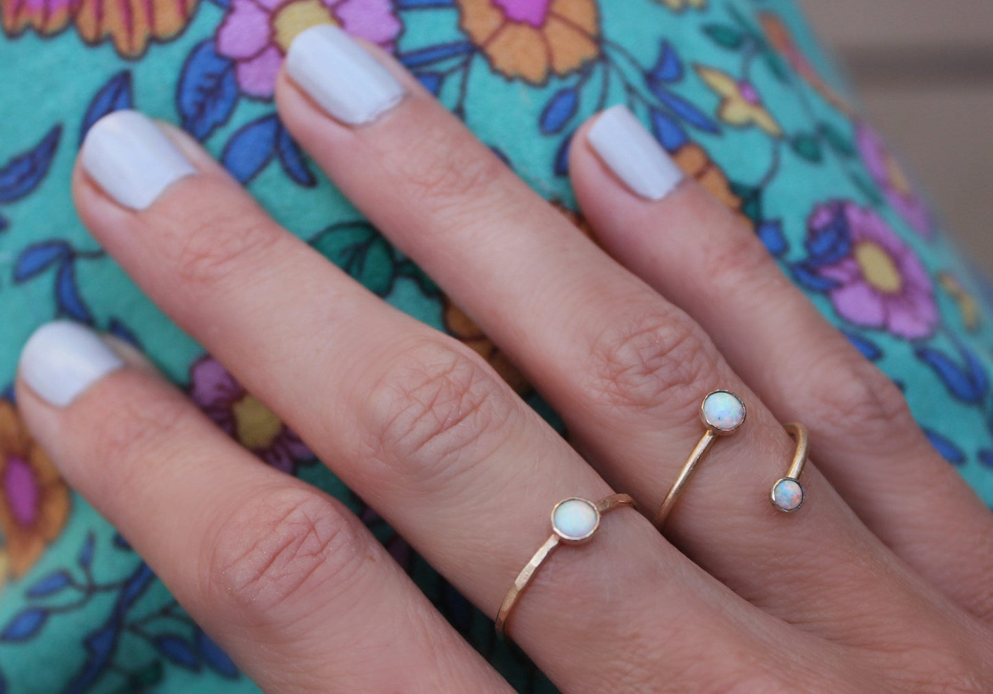 Opal stacking ring, 14k gold filled double opal ring, open opal ring