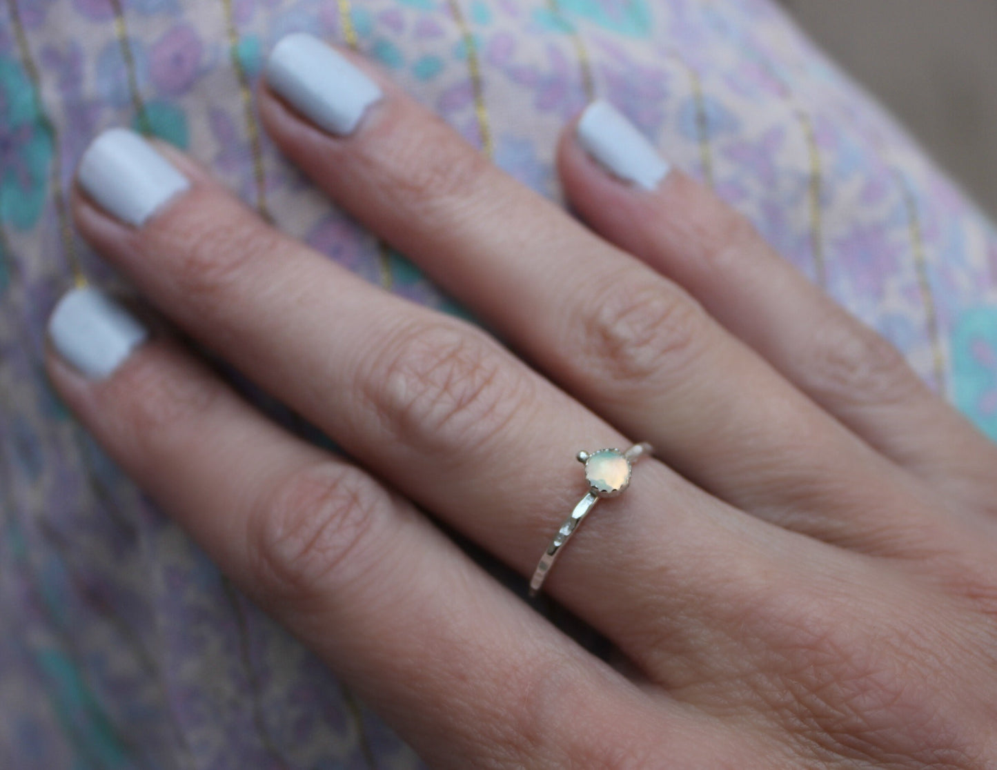 Sterling Silver Opal Stacking Ring | Genuine Ethiopian Welo Opal | Midi Ring