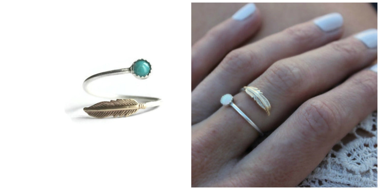 Sterling Silver Feather Wrap Ring | Choose Your Gemstone