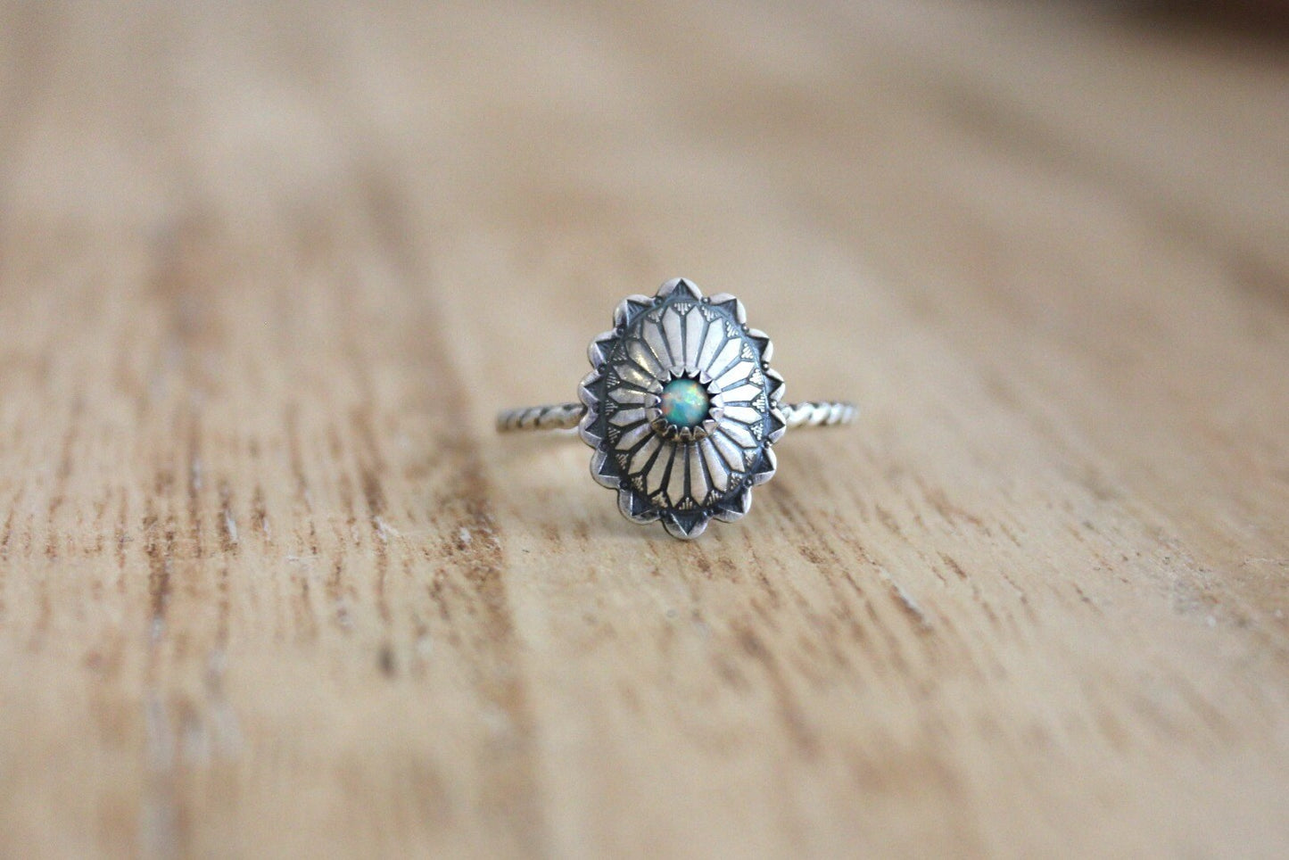 Sterling Silver Concho Ring | Opal or Turquoise | Midi & Stacking Ring