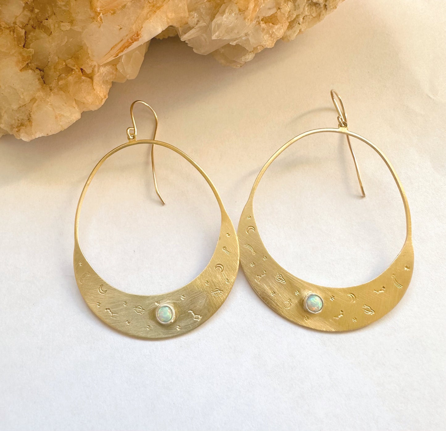 Celestial dangle earrings, boho earrings with opal stone, statement earrings