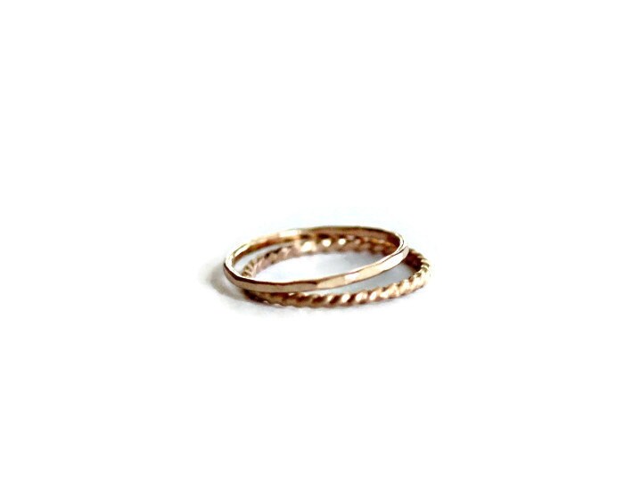 14k gold filled stacking ring set, twist and hammered rings, midi rings