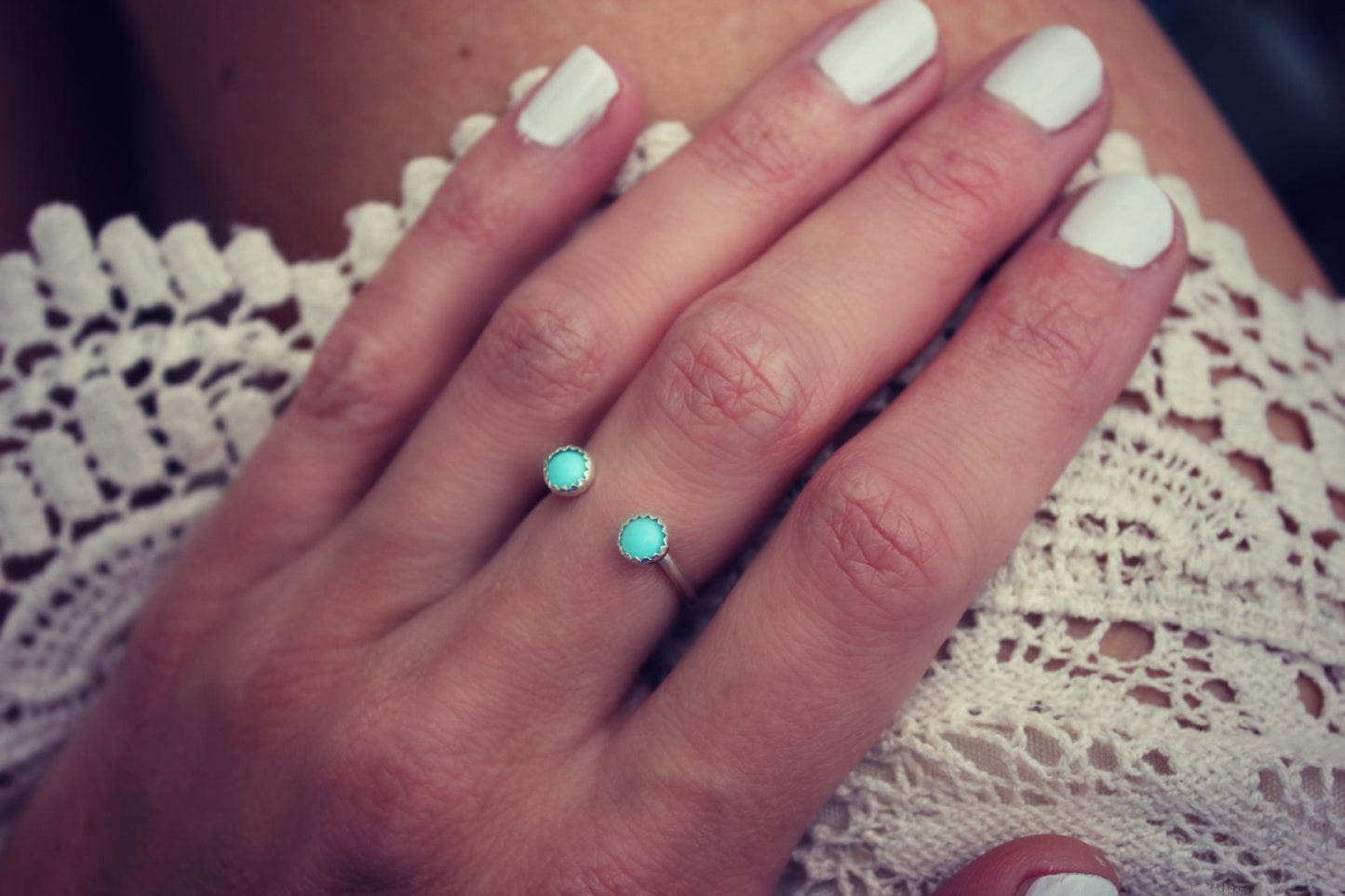 Turquoise Dual Open Ring | Sterling Silver Stacking Midi Ring