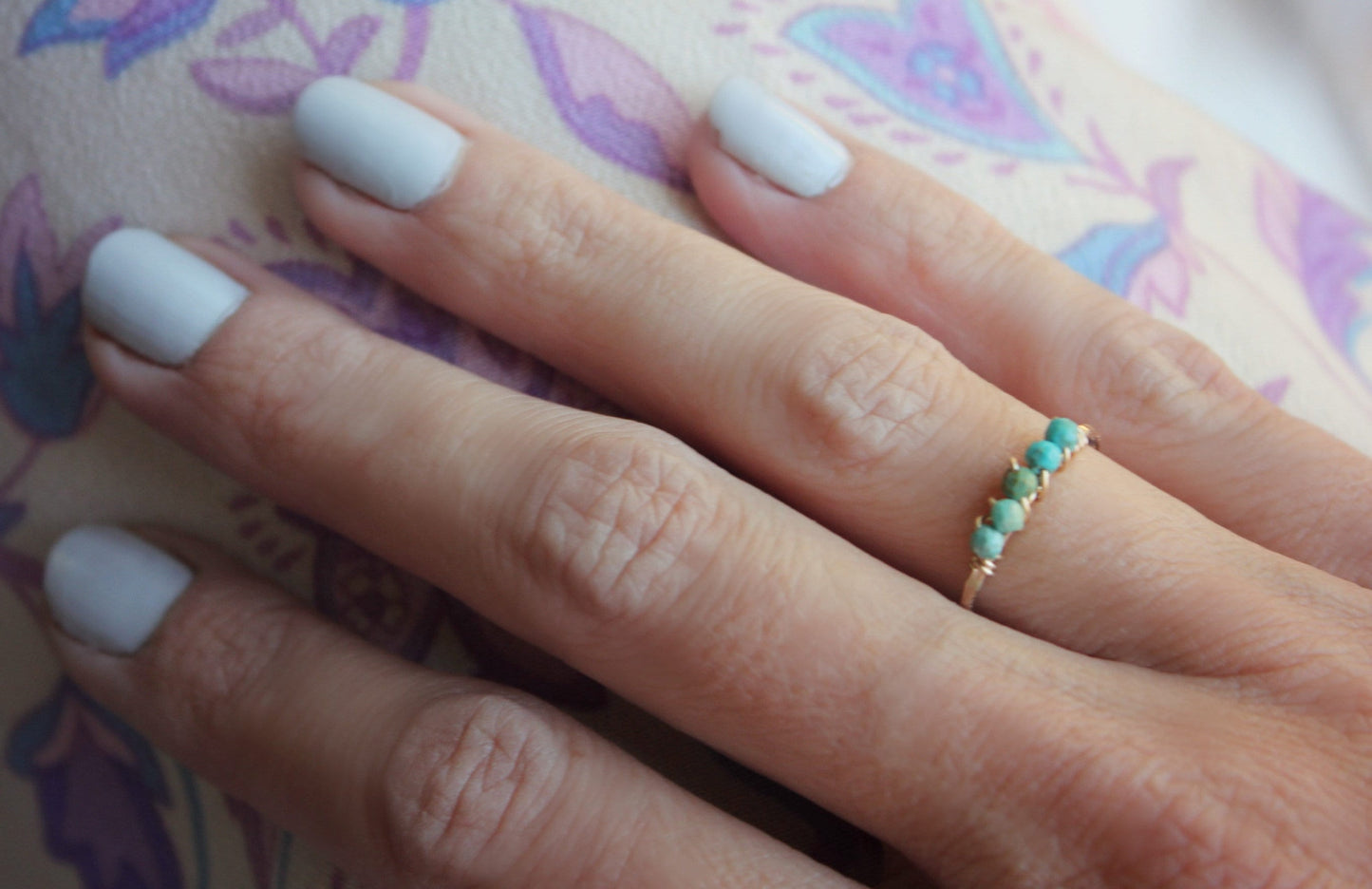 Gold turquoise stacking ring, 14k gold filled ring, December birthstone ring