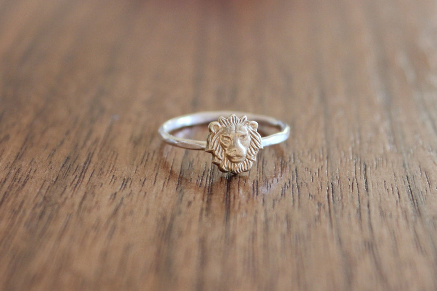 Sterling silver stacking ring with brass Lion, Lion ring, silver stacking ring, rustic hammered band