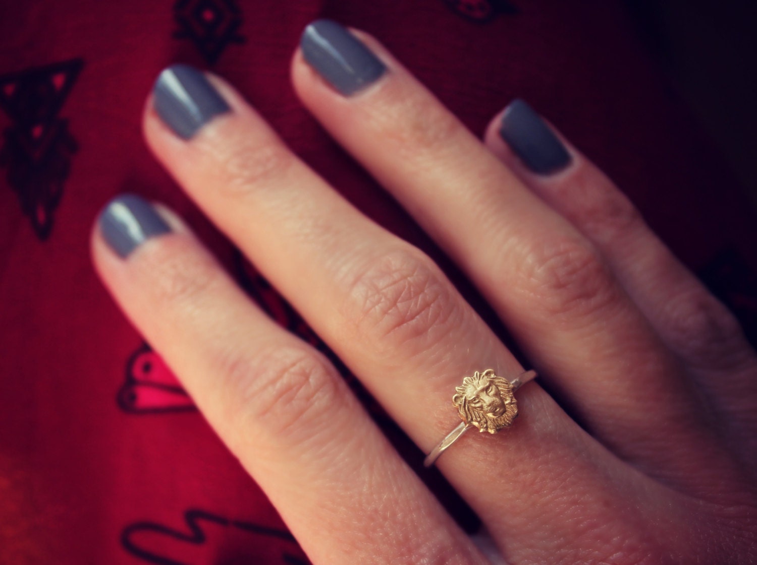 Sterling silver stacking ring with brass Lion, Lion ring, silver stacking ring, rustic hammered band