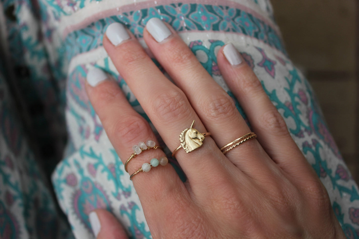 Gold stacking ring, Unicorn ring, 14k gold fill stacking ring, rustic hammered band