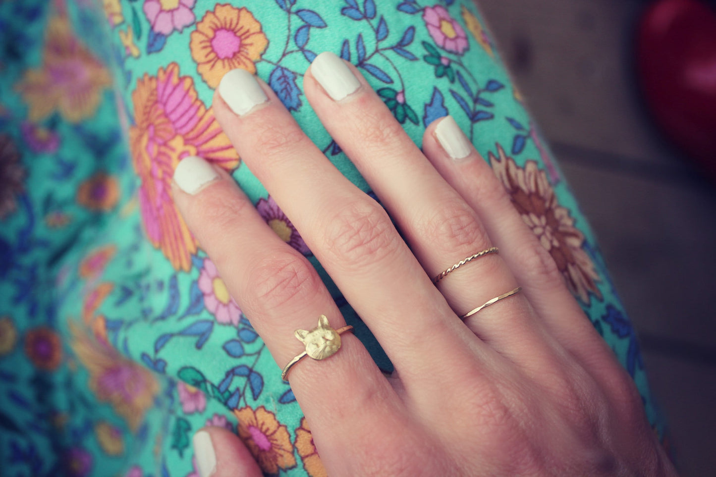 Gold stacking ring, Kitty ring, 14k gold fill stacking ring, cat ring, kitty cat ring
