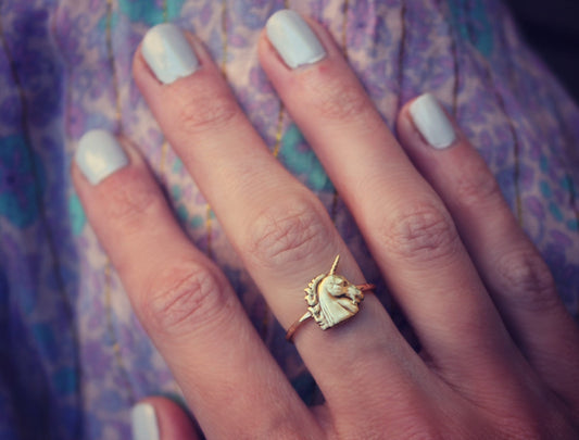 Gold stacking ring, Unicorn ring, 14k gold fill stacking ring, rustic hammered band