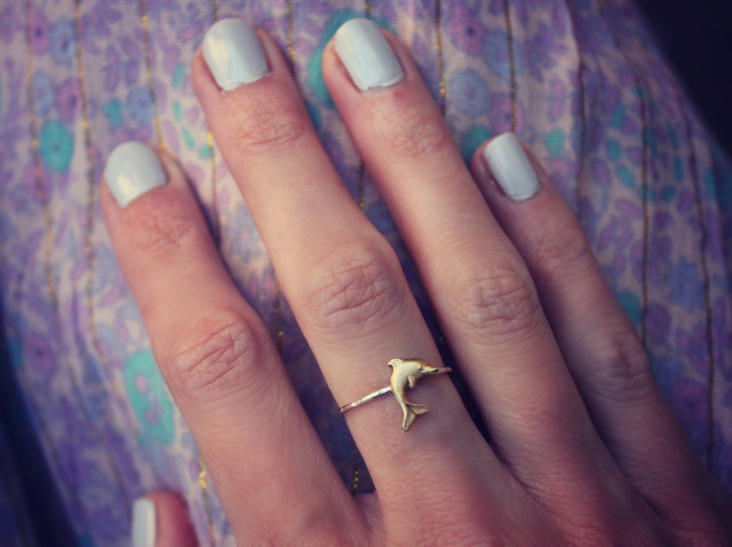 Dolphin ring, animal ring, ocean ring, Sterling silver stacking ring, midi rings, 90s ring, silver ring with brass dolphin