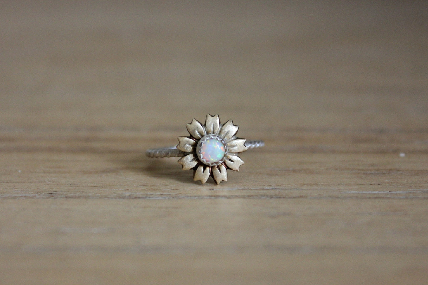 Opal ring ∙ Flower ring ∙ Sunflower ring ∙ Sterling silver ring ∙ Stacking ring ∙ Midi ring ∙ Stackable ring
