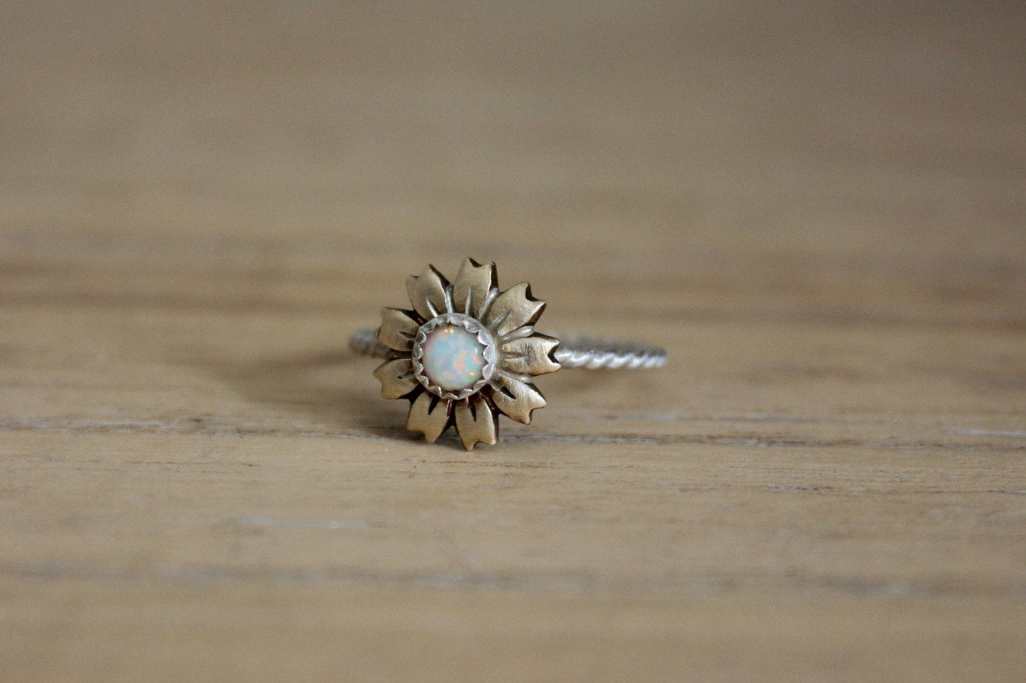 Opal ring ∙ Flower ring ∙ Sunflower ring ∙ Sterling silver ring ∙ Stacking ring ∙ Midi ring ∙ Stackable ring