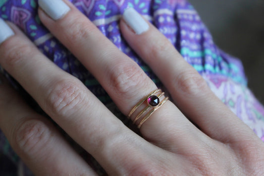 Garnet ring set, Gold garnet stacking ring set - set of three rings, garnet rings, midi rings, 14k gold filled rings, gifts for women