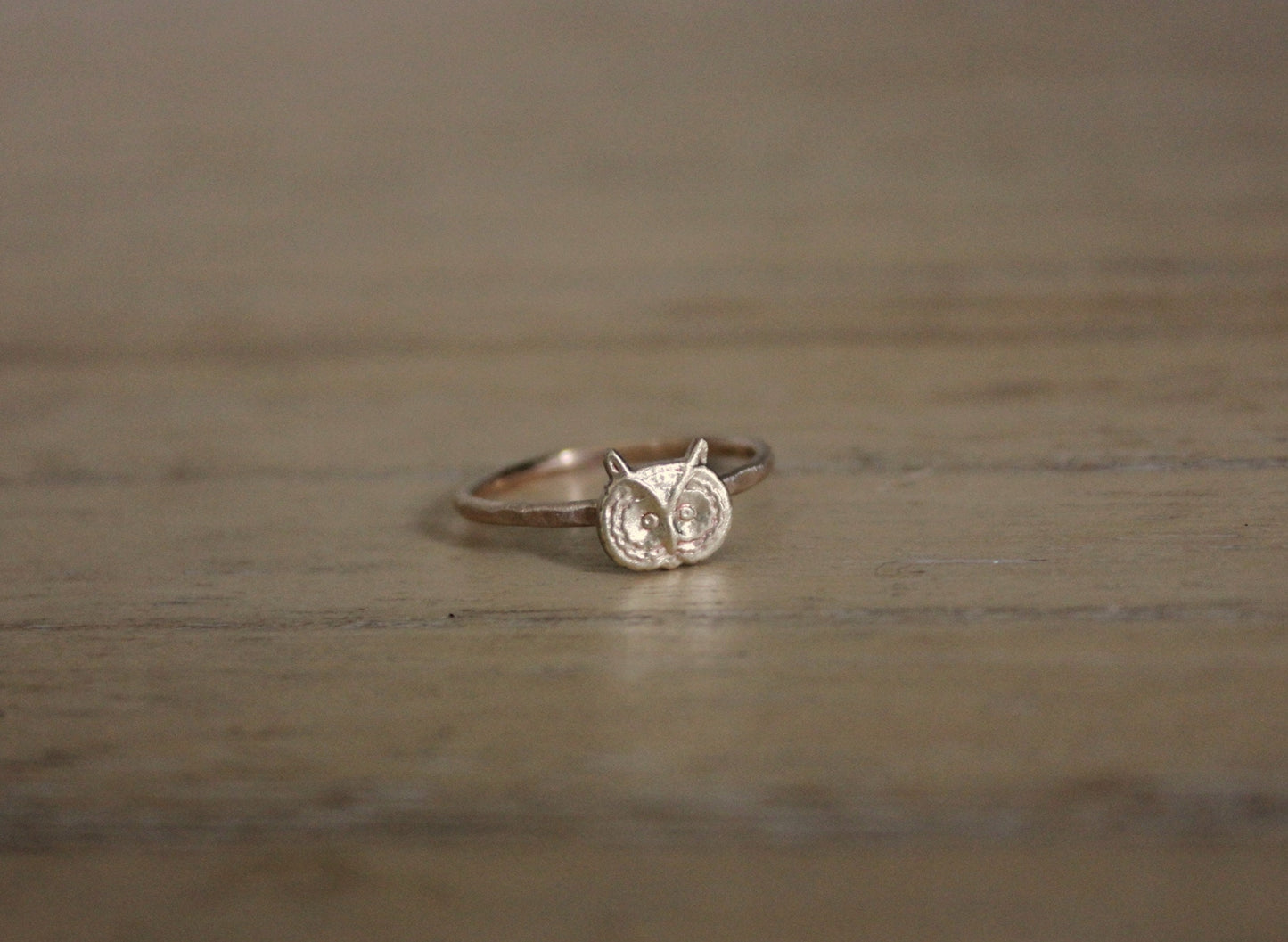 Gold stacking ring, Owl ring, 14k gold fill stacking ring, rustic hammered band