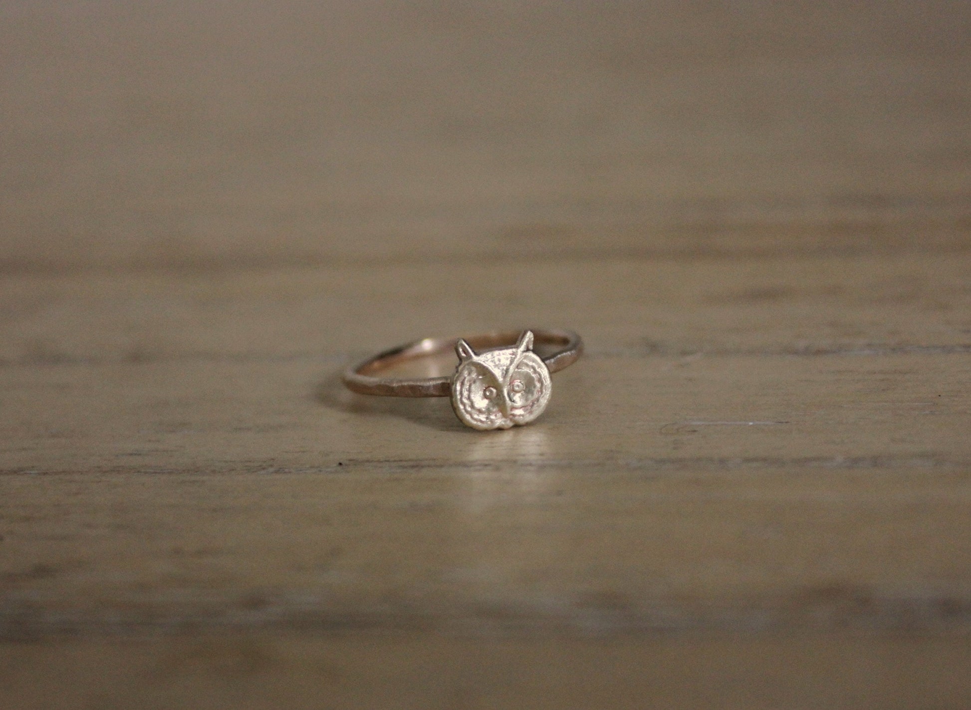 Gold stacking ring, Owl ring, 14k gold fill stacking ring, rustic hammered band