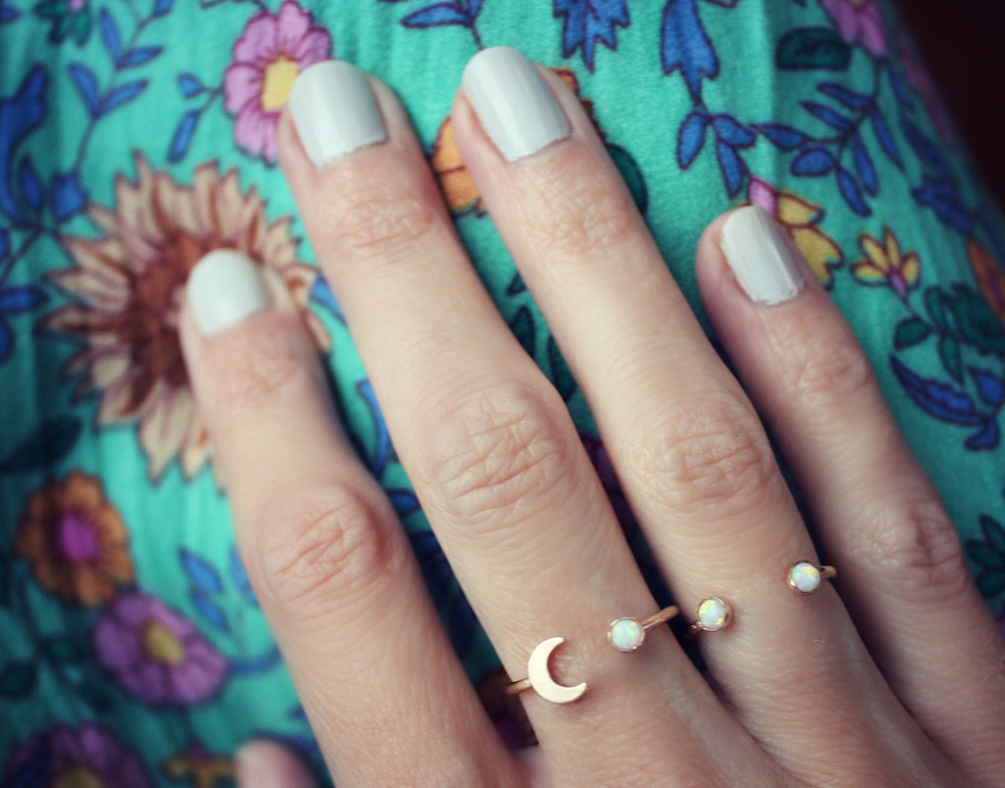 Gold opal moon stacking ring -skinny gold moon ring, gold opal ring, 14k gold filled ring